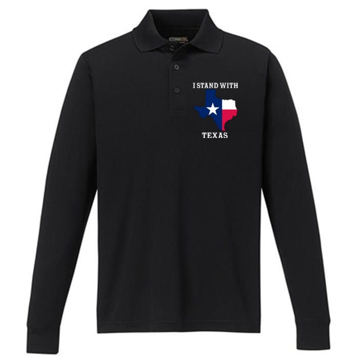 Welcome To Texas I Stand With The Texas Flag Performance Long Sleeve Polo