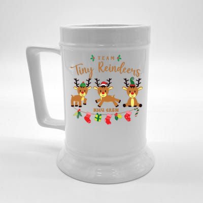 Women Team Tiny Reindeers Nicu Nurse Christmas Pajamas Beer Stein