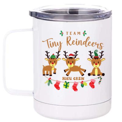 Women Team Tiny Reindeers Nicu Nurse Christmas Pajamas 12 oz Stainless Steel Tumbler Cup