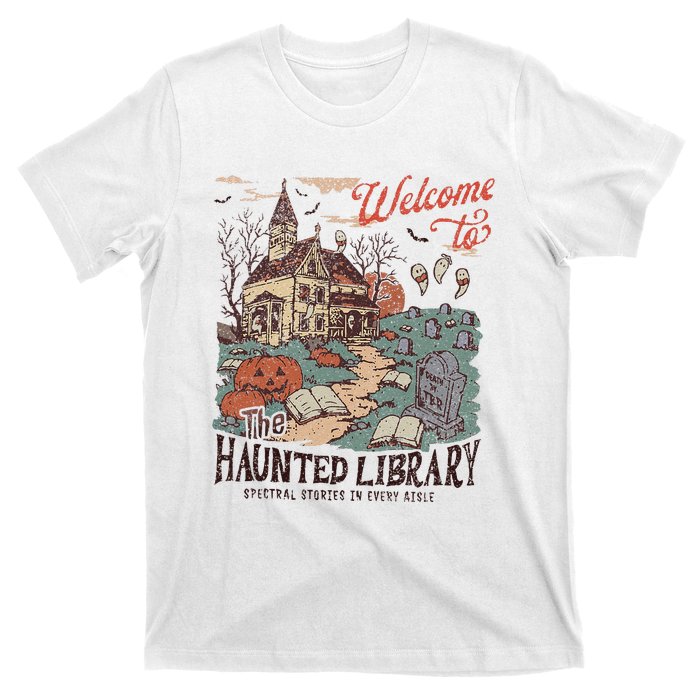 Welcome To The Haunted Library Spooky Librarian Halloween T-Shirt