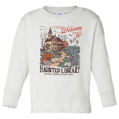 Welcome To The Haunted Library Spooky Librarian Halloween Toddler Long Sleeve Shirt