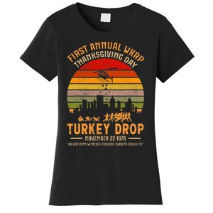 WKRP Thanksgiving Turkey Drop God Is My Witness Turkeys Fly Women's T-Shirt