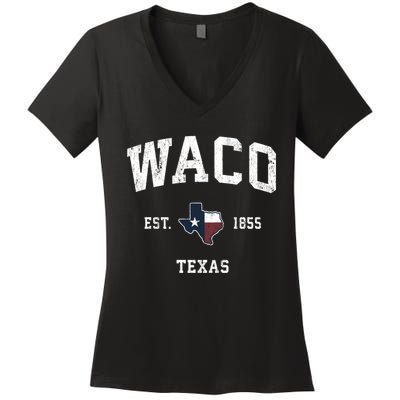 Waco Texas Tx Vintage State Flag Sports Women's V-Neck T-Shirt