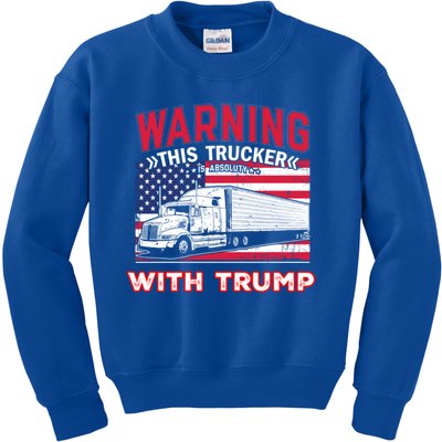 Warning This Trucker Stand With Trump Funny Trump Fans Gift Kids Sweatshirt