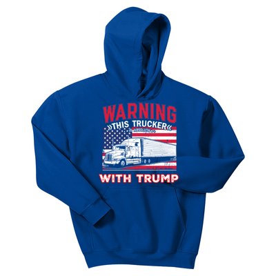 Warning This Trucker Stand With Trump Funny Trump Fans Gift Kids Hoodie