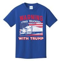 Warning This Trucker Stand With Trump Funny Trump Fans Gift Kids T-Shirt