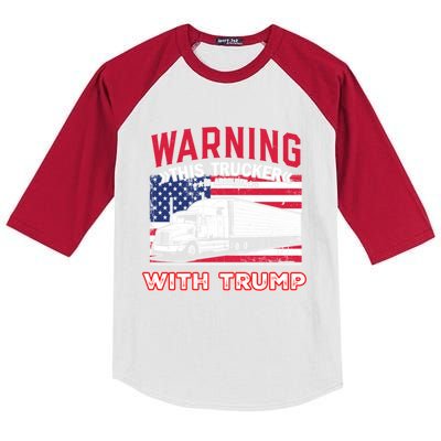 Warning This Trucker Stand With Trump Funny Trump Fans Gift Kids Colorblock Raglan Jersey