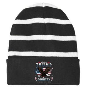 Welcome To Trump Country Usa Bald Eagle Striped Beanie with Solid Band