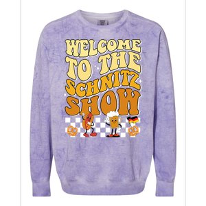 Welcome To The Schnitz Show Oktoberfest Retro Groovy Colorblast Crewneck Sweatshirt