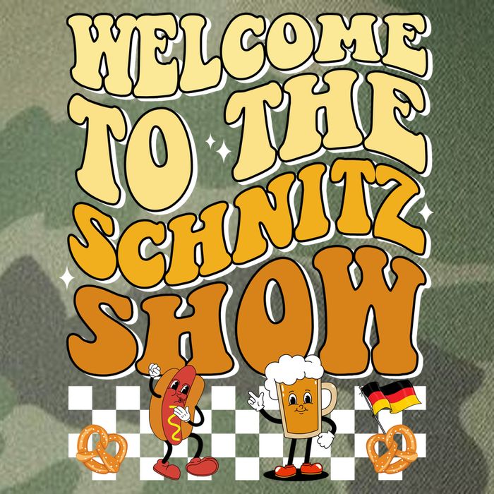 Welcome To The Schnitz Show Oktoberfest Retro Groovy Legacy Tie Dye Trucker Hat