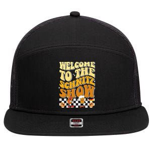 Welcome To The Schnitz Show Oktoberfest Retro Groovy 7 Panel Mesh Trucker Snapback Hat