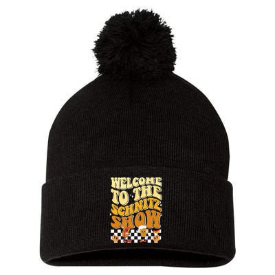 Welcome To The Schnitz Show Oktoberfest Retro Groovy Pom Pom 12in Knit Beanie
