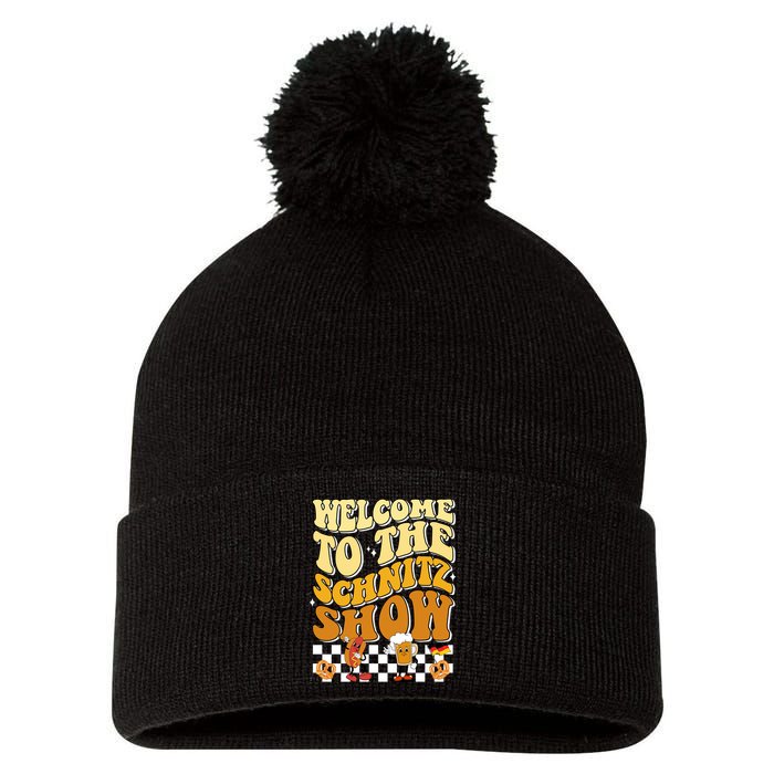 Welcome To The Schnitz Show Oktoberfest Retro Groovy Pom Pom 12in Knit Beanie