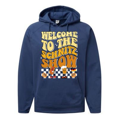 Welcome To The Schnitz Show Oktoberfest Retro Groovy Performance Fleece Hoodie