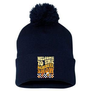 Welcome To The Schnitz Show Oktoberfest Retro Groovy Pom Pom 12in Knit Beanie