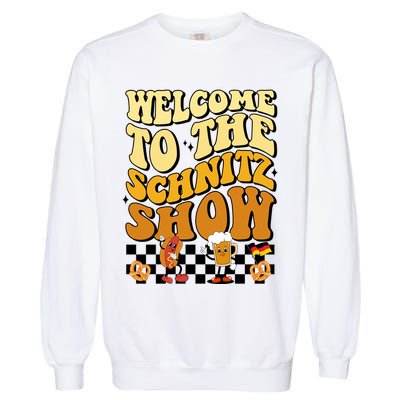 Welcome To The Schnitz Show Oktoberfest Retro Groovy Garment-Dyed Sweatshirt