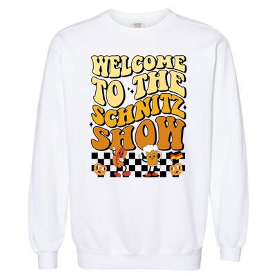 Welcome To The Schnitz Show Oktoberfest Retro Groovy Garment-Dyed Sweatshirt