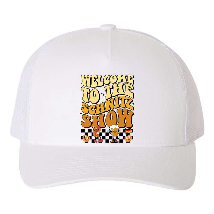 Welcome To The Schnitz Show Oktoberfest Retro Groovy Yupoong Adult 5-Panel Trucker Hat