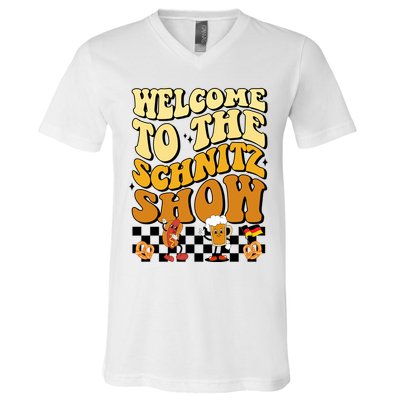 Welcome To The Schnitz Show Oktoberfest Retro Groovy V-Neck T-Shirt