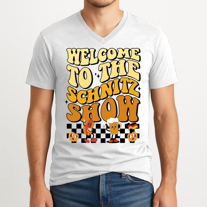 Welcome To The Schnitz Show Oktoberfest Retro Groovy V-Neck T-Shirt