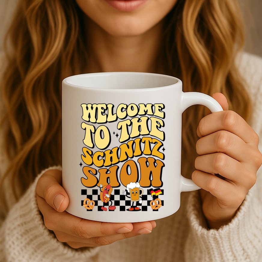 Welcome To The Schnitz Show Oktoberfest Retro Groovy Mug