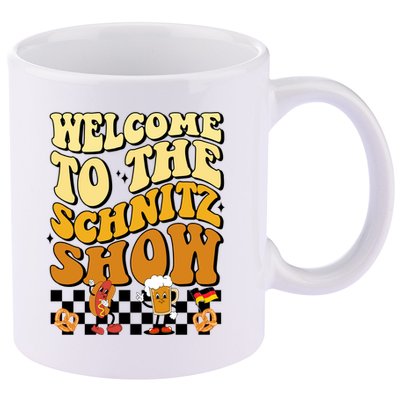 Welcome To The Schnitz Show Oktoberfest Retro Groovy 11oz C Handle Ceramic Mug