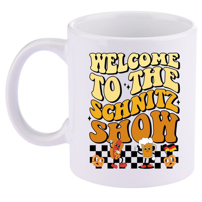 Welcome To The Schnitz Show Oktoberfest Retro Groovy 11oz C Handle Ceramic Mug