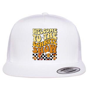 Welcome To The Schnitz Show Oktoberfest Retro Groovy Flat Bill Trucker Hat