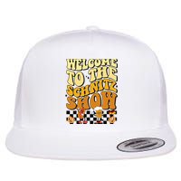 Welcome To The Schnitz Show Oktoberfest Retro Groovy Flat Bill Trucker Hat