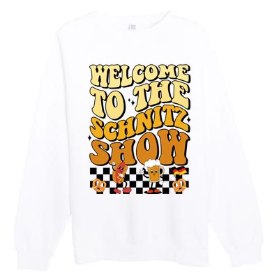 Welcome To The Schnitz Show Oktoberfest Retro Groovy Premium Crewneck Sweatshirt