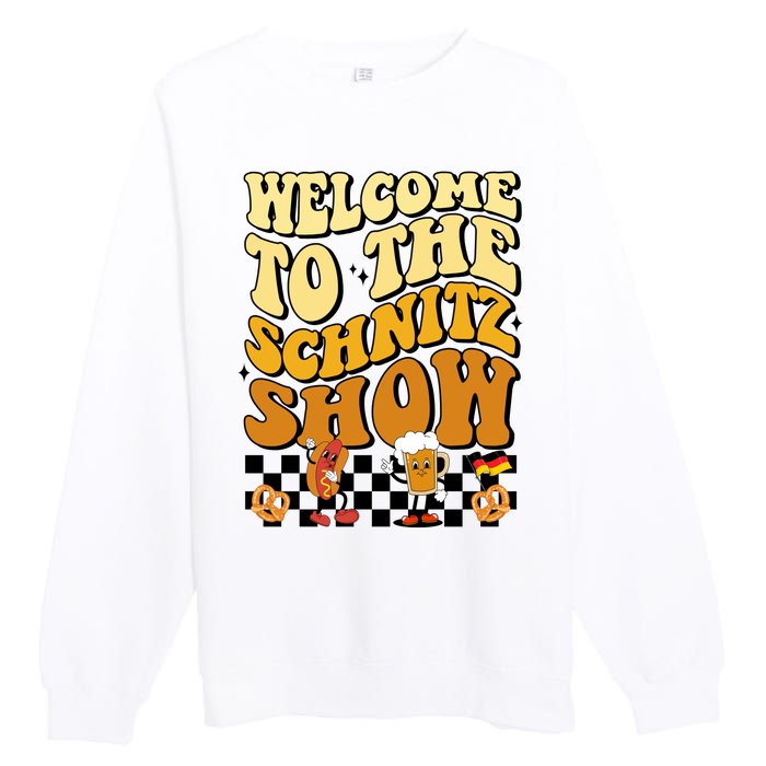 Welcome To The Schnitz Show Oktoberfest Retro Groovy Premium Crewneck Sweatshirt