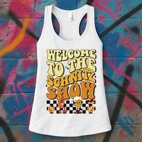 Welcome To The Schnitz Show Oktoberfest Retro Groovy Womens Tank Top