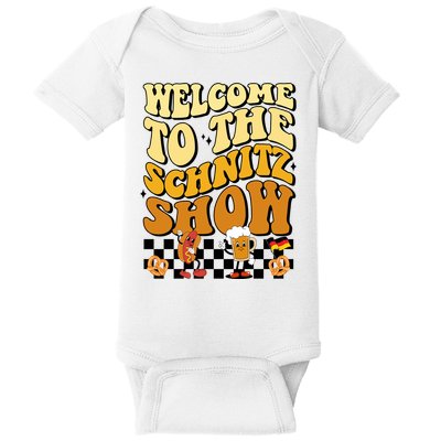 Welcome To The Schnitz Show Oktoberfest Retro Groovy Baby Bodysuit