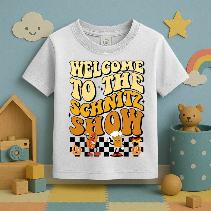 Welcome To The Schnitz Show Oktoberfest Retro Groovy Toddler T-Shirt