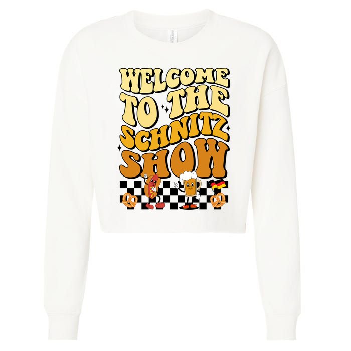 Welcome To The Schnitz Show Oktoberfest Retro Groovy Cropped Pullover Crew
