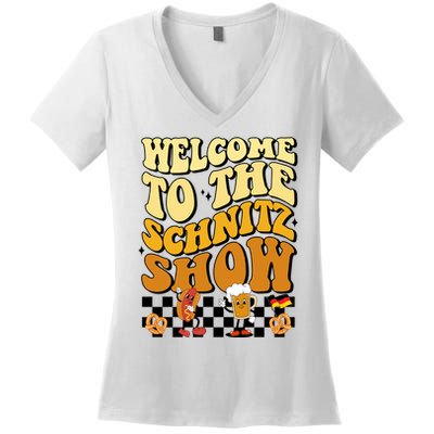 Welcome To The Schnitz Show Oktoberfest Retro Groovy Women's V-Neck T-Shirt