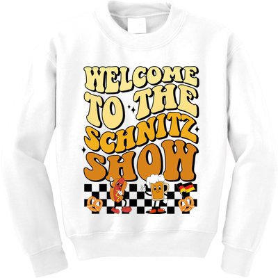 Welcome To The Schnitz Show Oktoberfest Retro Groovy Kids Sweatshirt
