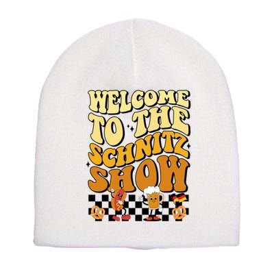 Welcome To The Schnitz Show Oktoberfest Retro Groovy Short Acrylic Beanie