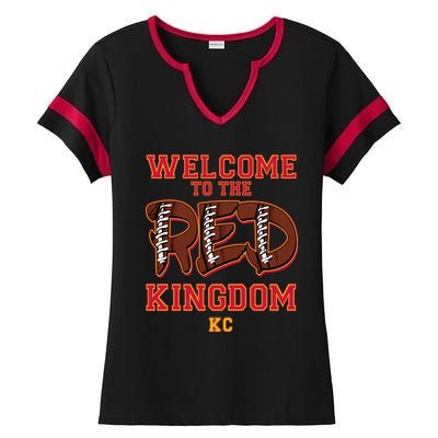 Welcome To The Red Kingdom Kansas City Football Sports Fan Ladies Halftime Notch Neck Tee