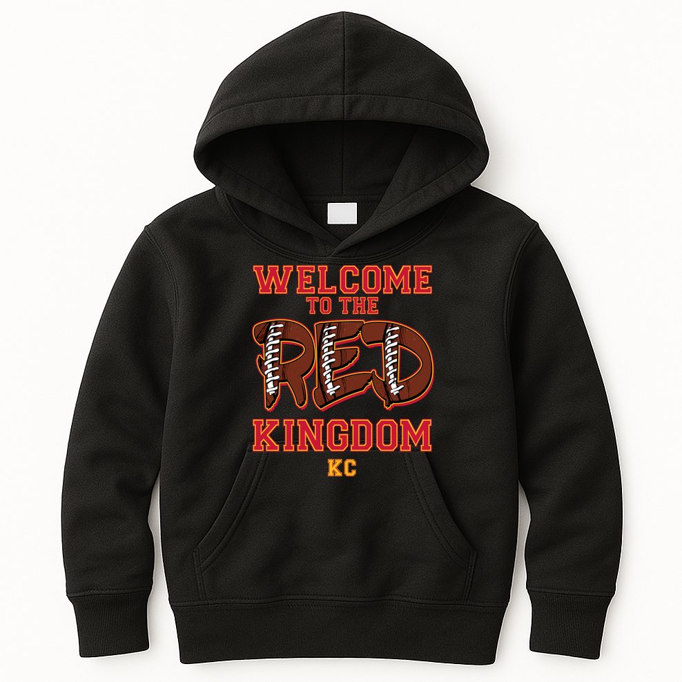Welcome To The Red Kingdom Kansas City Football Sports Fan Kids Hoodie