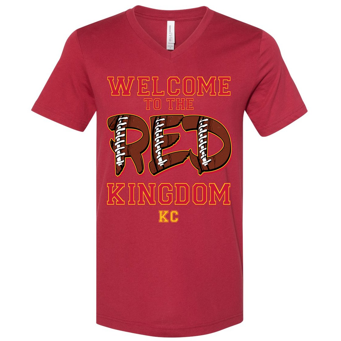 Welcome To The Red Kingdom Kansas City Football Sports Fan V-Neck T-Shirt