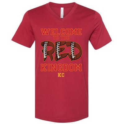 Welcome To The Red Kingdom Kansas City Football Sports Fan V-Neck T-Shirt