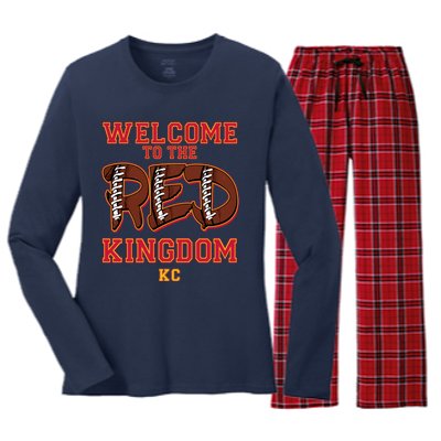 Welcome To The Red Kingdom Kansas City Football Sports Fan Women's Long Sleeve Flannel Pajama Set 