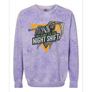 Welcome To The Night Shift Swagazon Associate Night Shifter Gift Colorblast Crewneck Sweatshirt