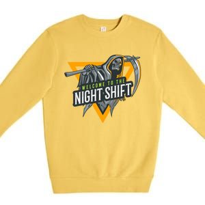 Welcome To The Night Shift Swagazon Associate Night Shifter Gift Premium Crewneck Sweatshirt