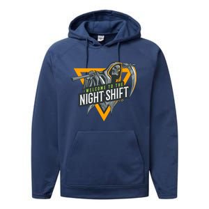 Welcome To The Night Shift Swagazon Associate Night Shifter Gift Performance Fleece Hoodie