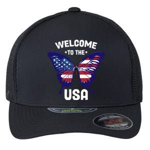 Welcome To The Usa Patriotic Butterfly New American Citizen Funny Gift Flexfit Unipanel Trucker Cap