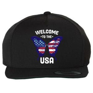 Welcome To The Usa Patriotic Butterfly New American Citizen Funny Gift Wool Snapback Cap