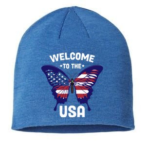 Welcome To The Usa Patriotic Butterfly New American Citizen Funny Gift Sustainable Beanie