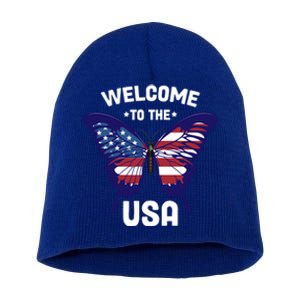 Welcome To The Usa Patriotic Butterfly New American Citizen Funny Gift Short Acrylic Beanie